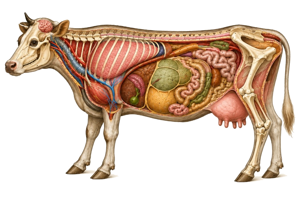 Anatomical chart of a cow for the laws of treifos